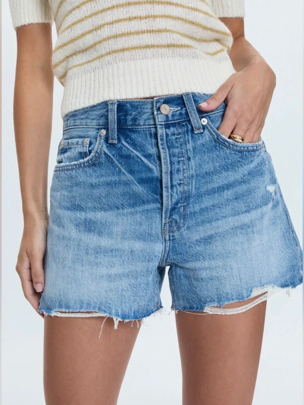 Pistola Nova High-Rise Cutoff Distressed Denim Shorts